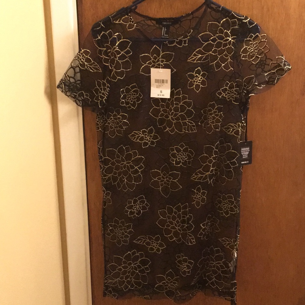 Gold Sparkle Mesh Dress - Picture 2 of 3